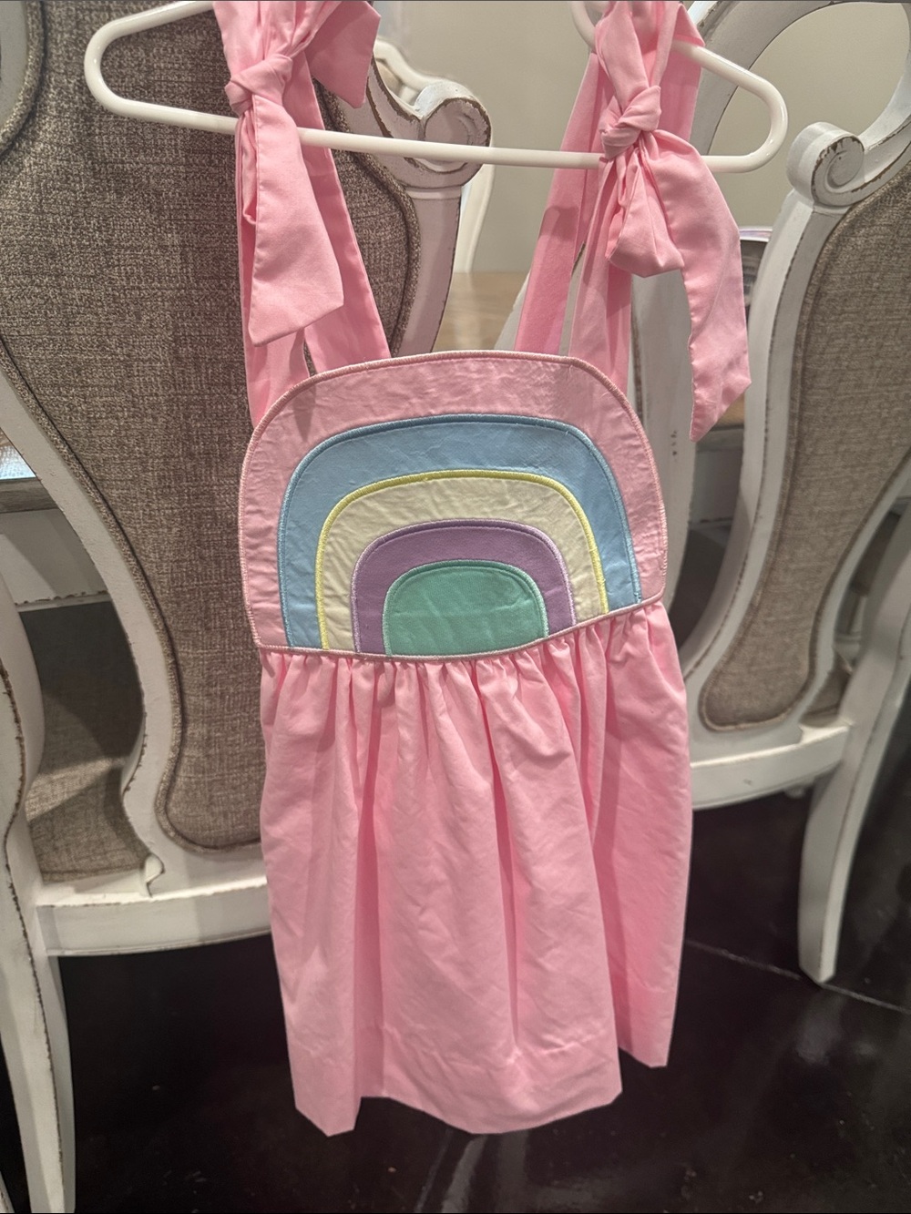 Cecil and Lou Pink Tie-Shoulder Rainbow Appliqué Sundress